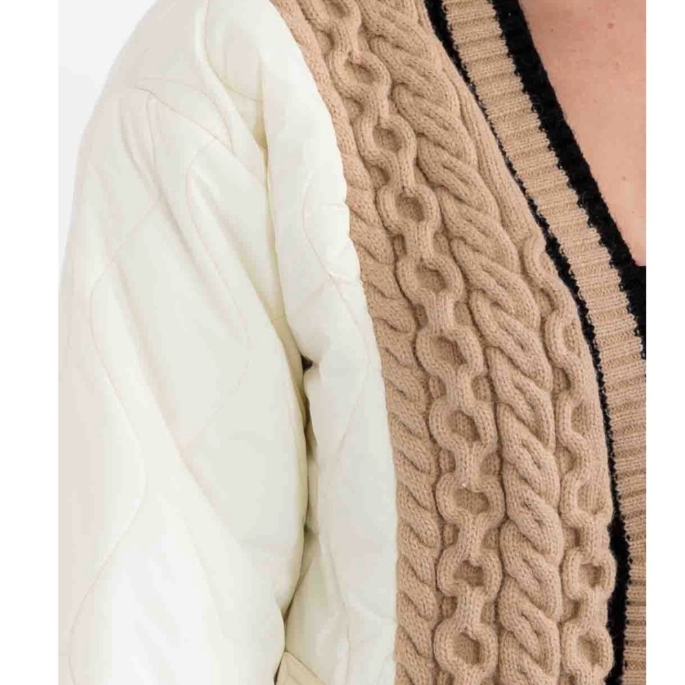 POLAGRAM Women's Braided Harmony Button Quilted Cardigan Bomber Jacket Beige Tan - Picture 3 of 10
